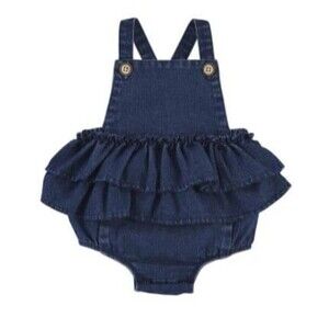 Mud Pie denim tiered ruffles bubble Romper 9/12